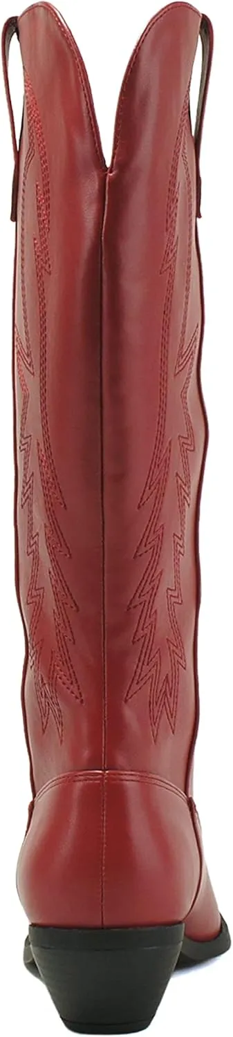 Soda COWBOY ~ Women Western Stitched Pointe Toe Mid Heel Tall Shaft Fashion Boots
