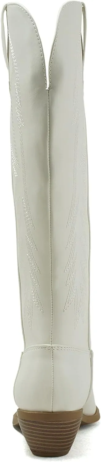 Soda COWBOY ~ Women Western Stitched Pointe Toe Mid Heel Tall Shaft Fashion Boots