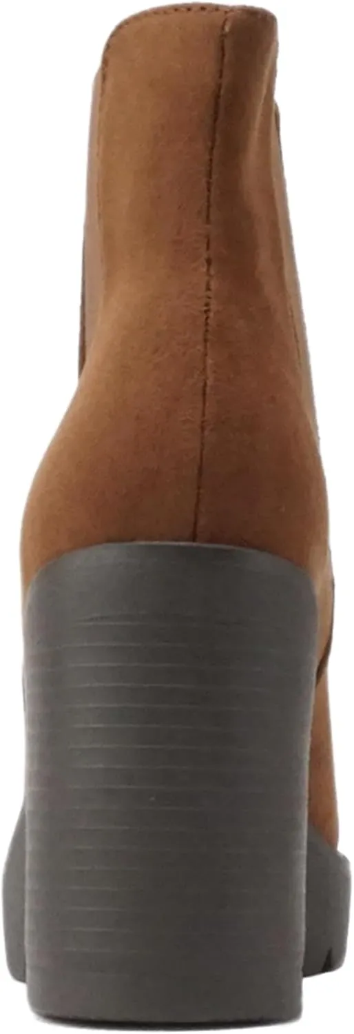 Soda EDITOR ~ Women Lug Sole High Heel Chelsea Fashion Ankle Boot w/Double Elastic Gore