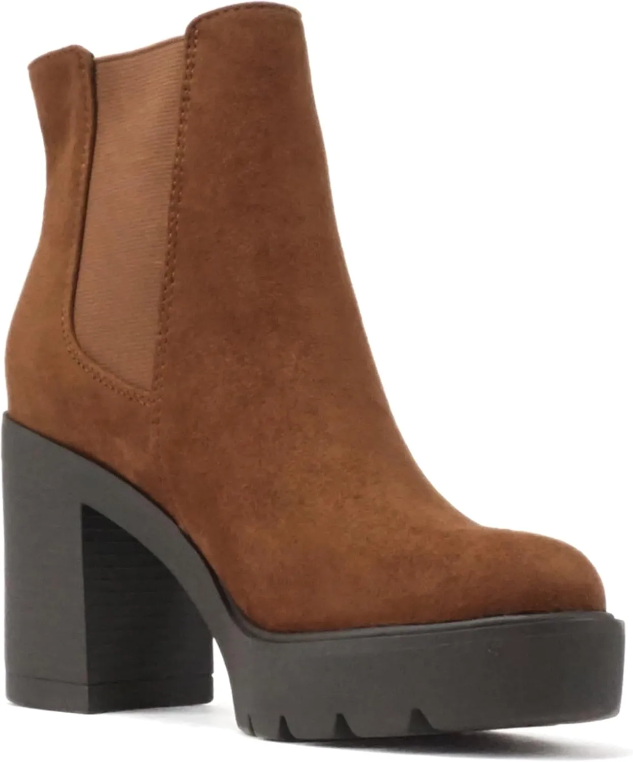 Soda EDITOR ~ Women Lug Sole High Heel Chelsea Fashion Ankle Boot w/Double Elastic Gore