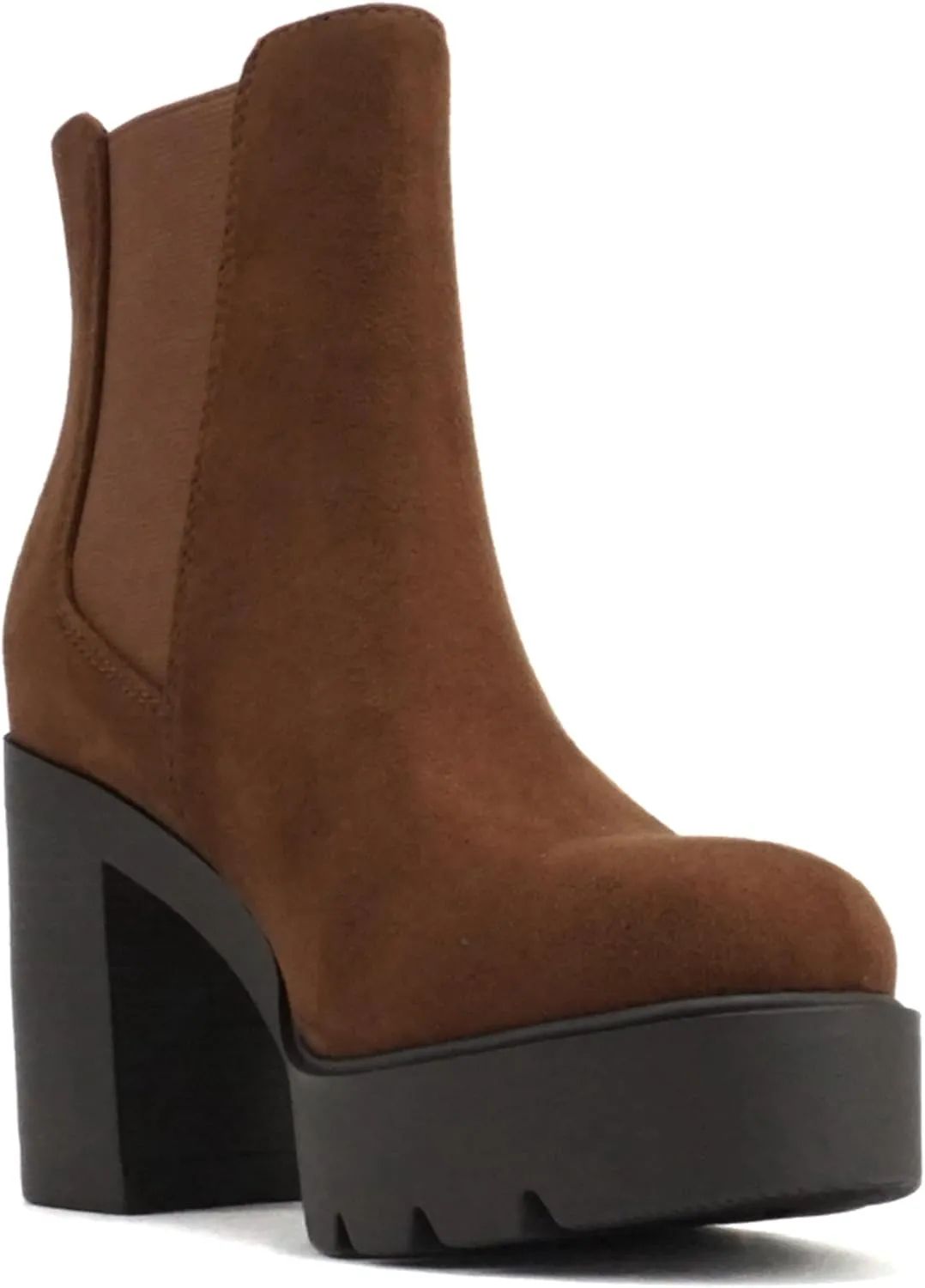 Soda EDITOR ~ Women Lug Sole High Heel Chelsea Fashion Ankle Boot w/Double Elastic Gore