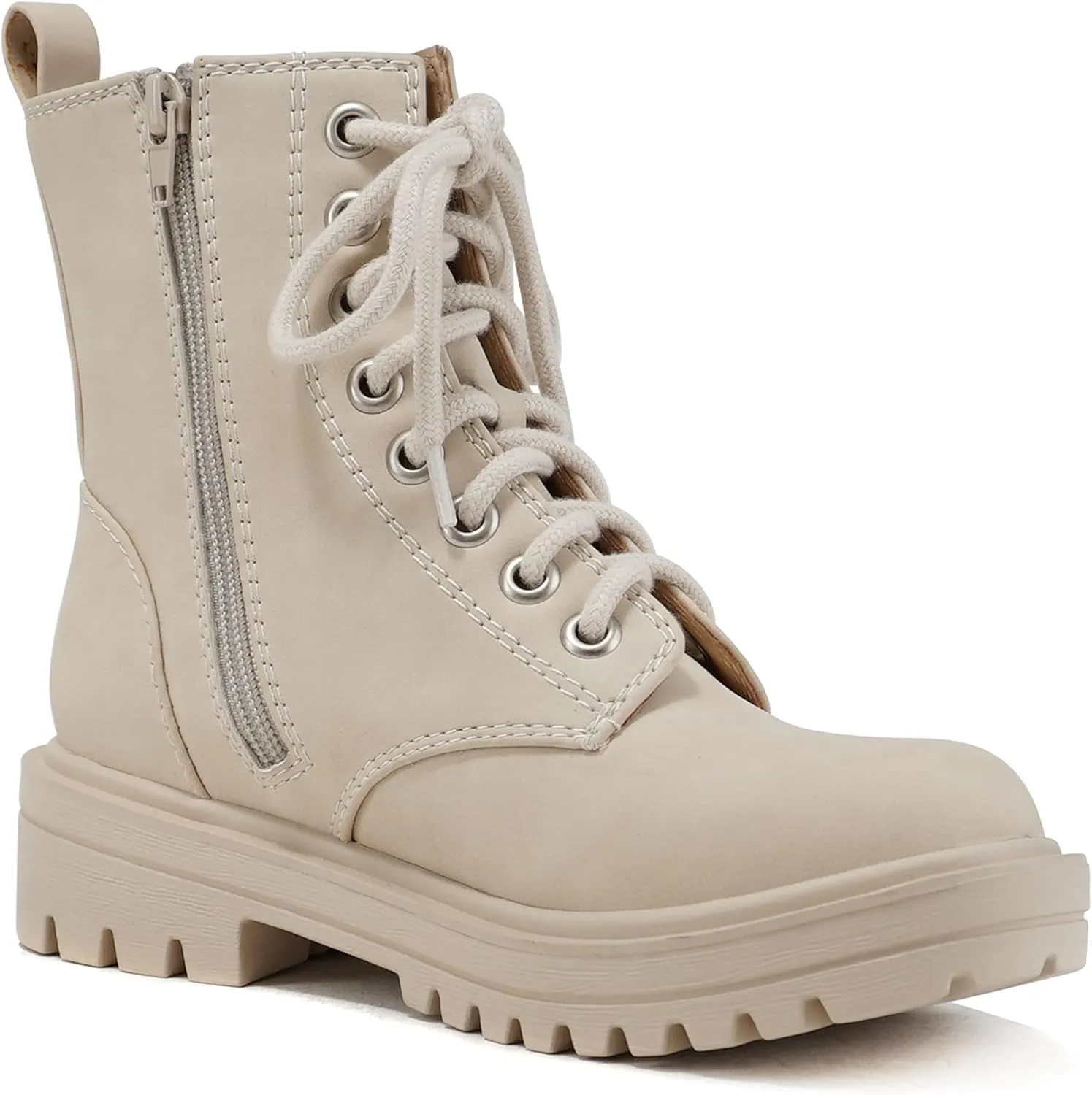 Soda FIRM - Lug Sole Combat Ankle Bootie Lace up w/Side Zipper