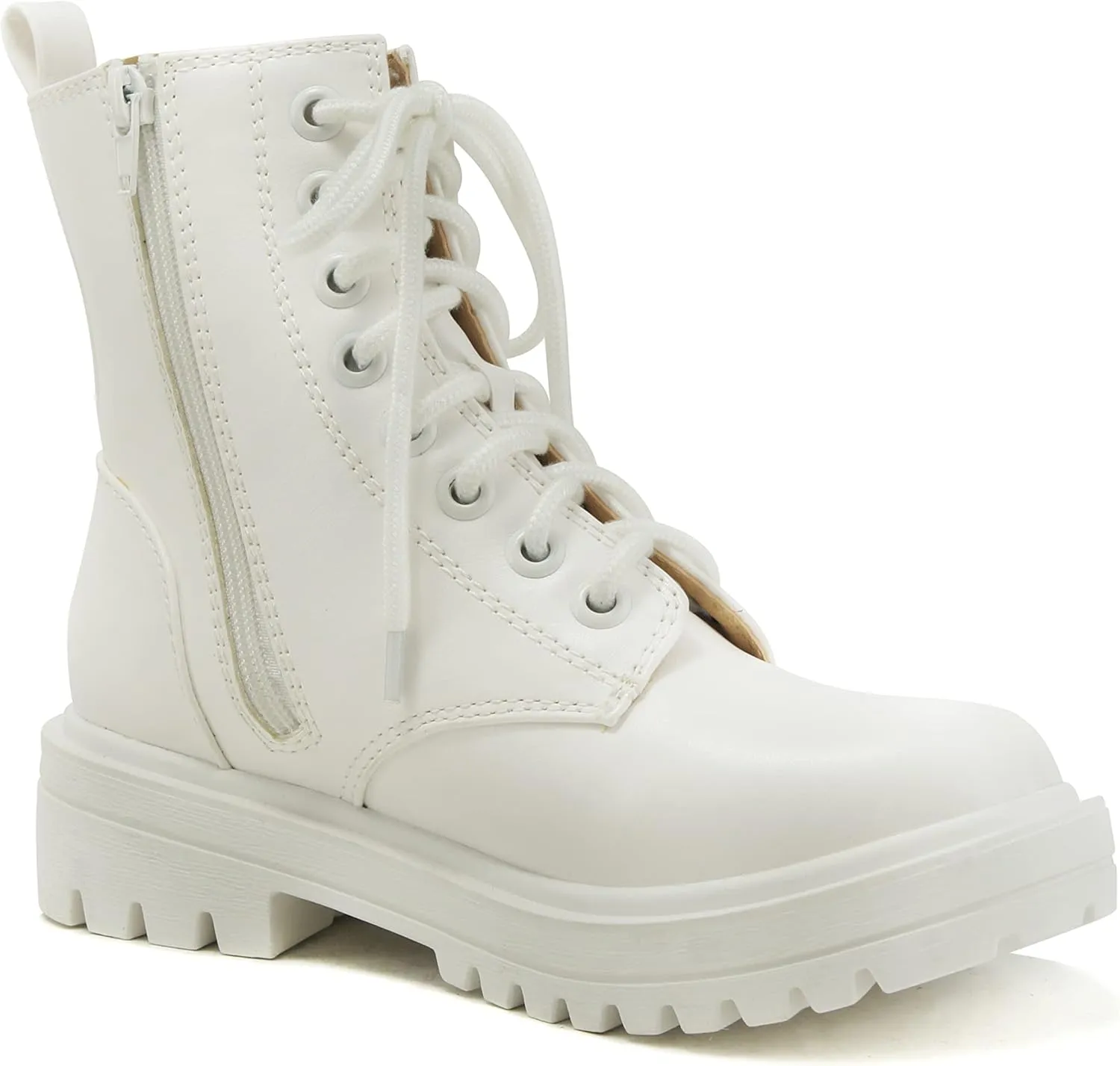 Soda FIRM - Lug Sole Combat Ankle Bootie Lace up w/Side Zipper