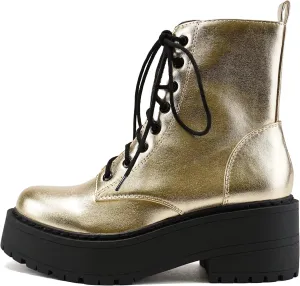 Soda FLING Women Chunky Lug Sole Lace up Fashion Combat Ankle Boot w/Side Zipper