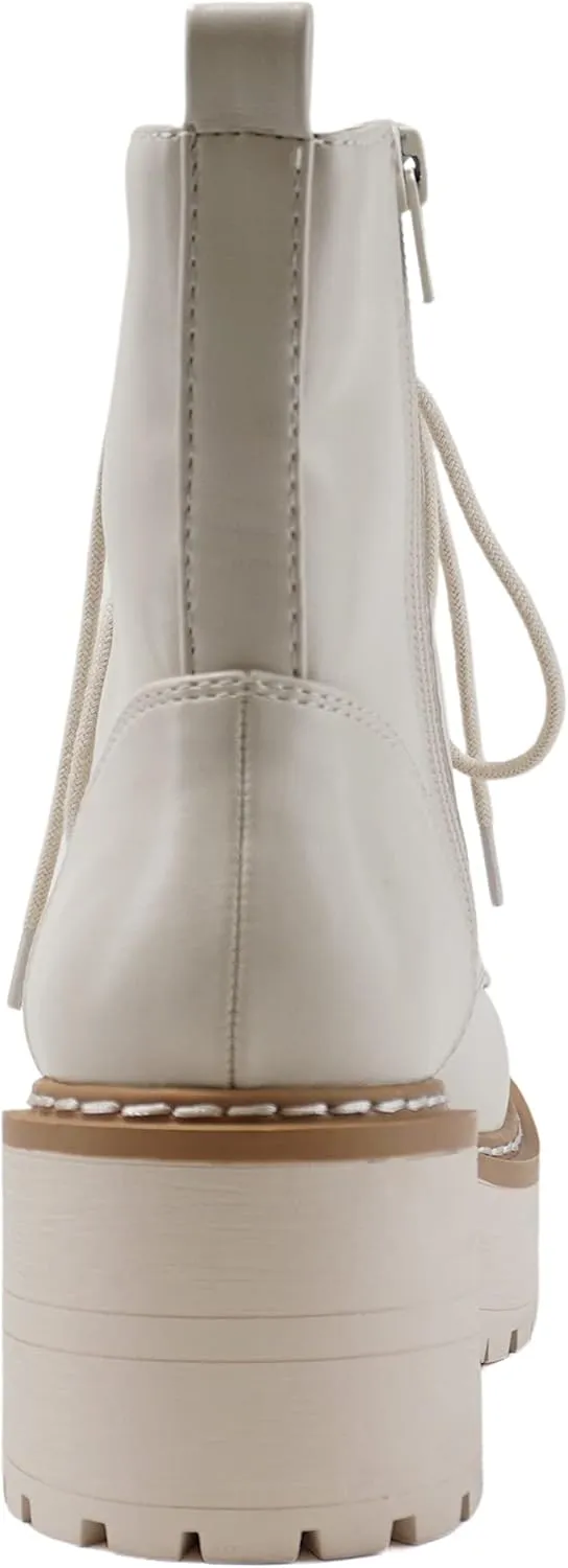 Soda FLING Women Chunky Lug Sole Lace up Fashion Combat Ankle Boot w/Side Zipper
