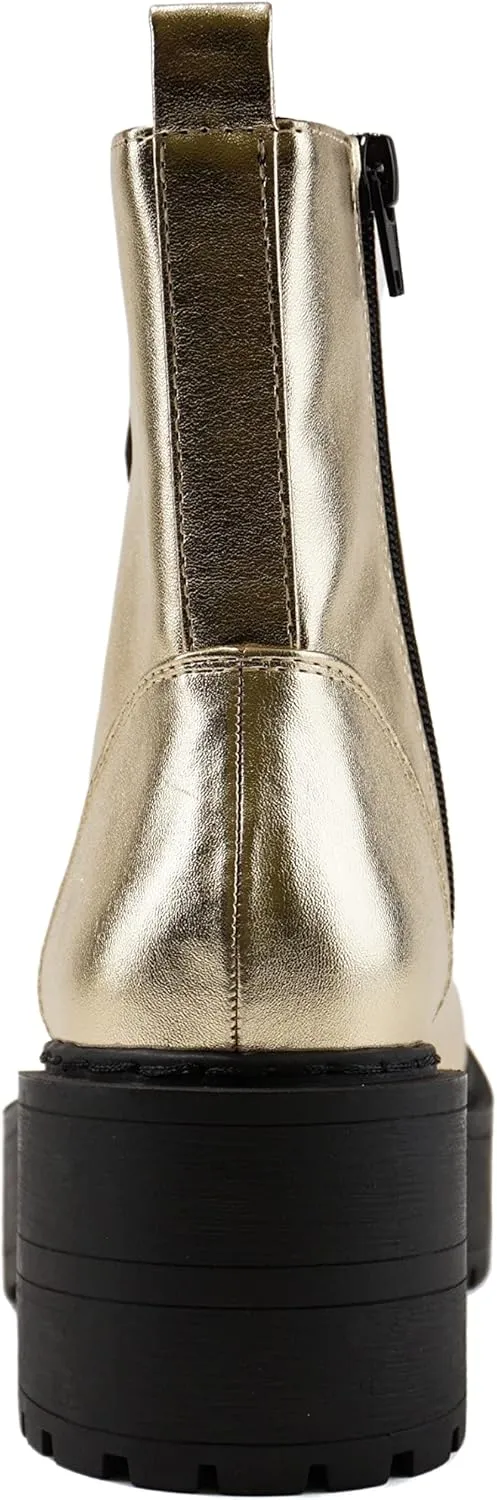 Soda FLING Women Chunky Lug Sole Lace up Fashion Combat Ankle Boot w/Side Zipper