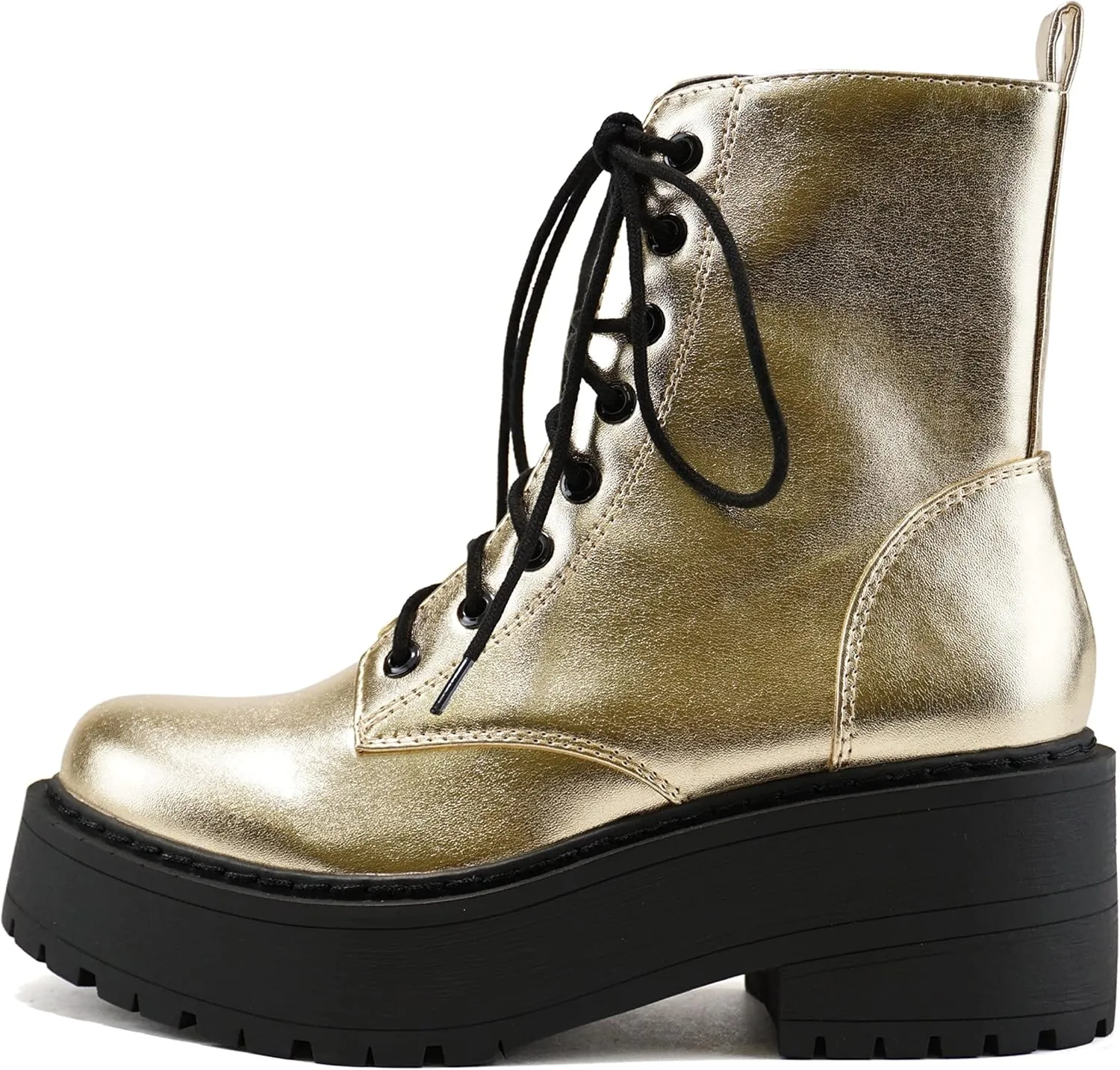 Soda FLING Women Chunky Lug Sole Lace up Fashion Combat Ankle Boot w/Side Zipper