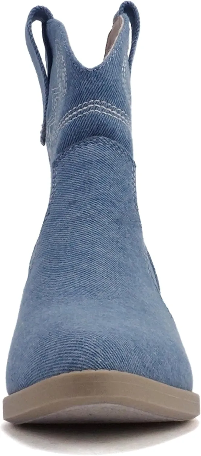 Soda “GESSO” ~ Women Pointed Toe Stitch Slip-On Low Stack Heel Ankle Western Boot