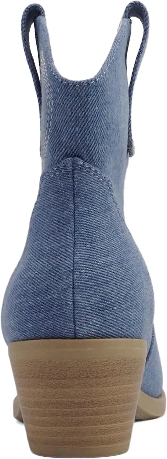 Soda “GESSO” ~ Women Pointed Toe Stitch Slip-On Low Stack Heel Ankle Western Boot