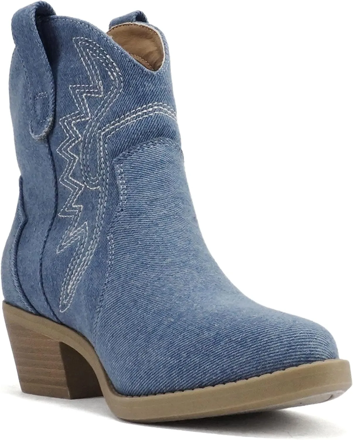 Soda “GESSO” ~ Women Pointed Toe Stitch Slip-On Low Stack Heel Ankle Western Boot