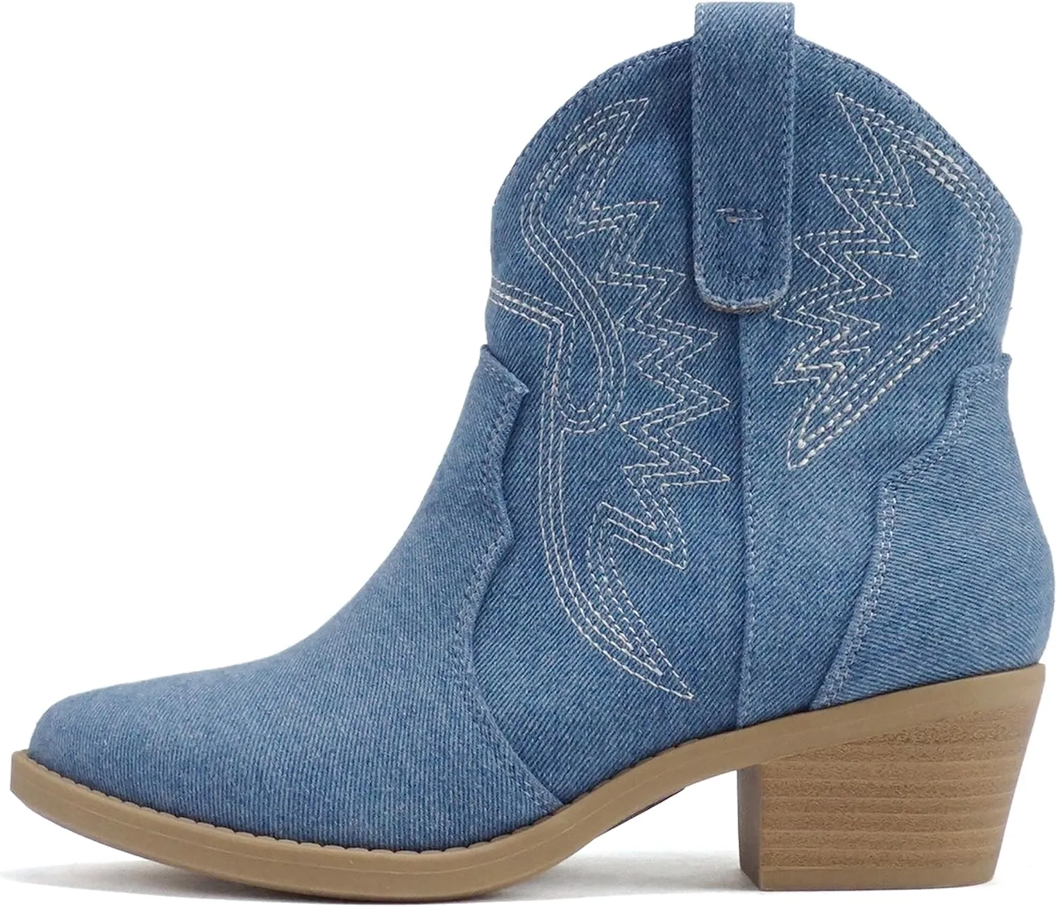 Soda “GESSO” ~ Women Pointed Toe Stitch Slip-On Low Stack Heel Ankle Western Boot