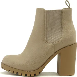 Soda Glove - Ankle Boot w/Lug Sole Elastic Gore and Chunky Heel