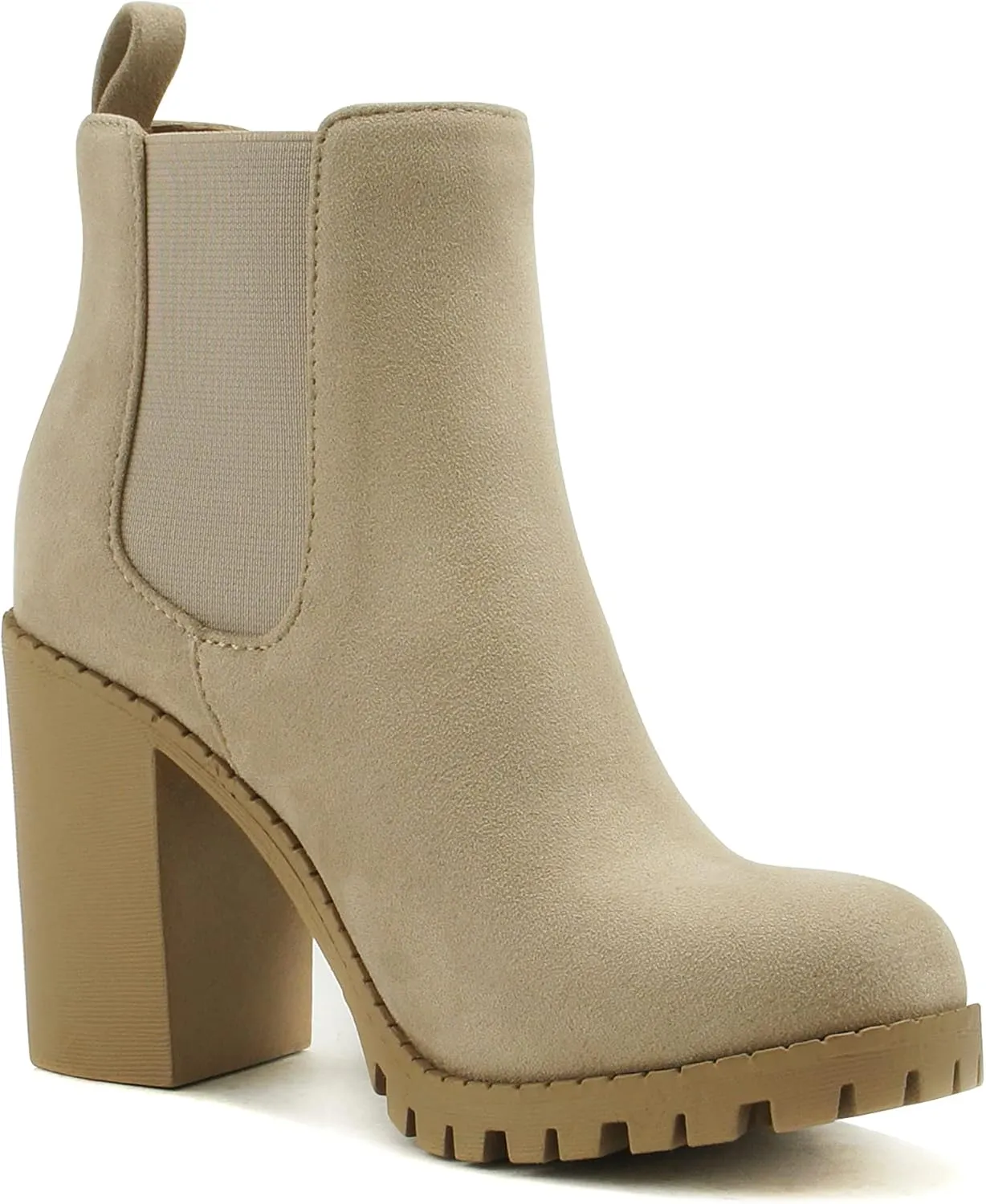 Soda Glove - Ankle Boot w/Lug Sole Elastic Gore and Chunky Heel