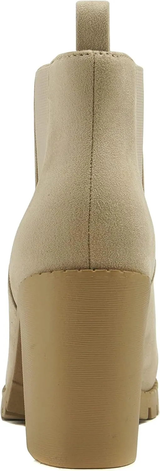Soda Glove - Ankle Boot w/Lug Sole Elastic Gore and Chunky Heel