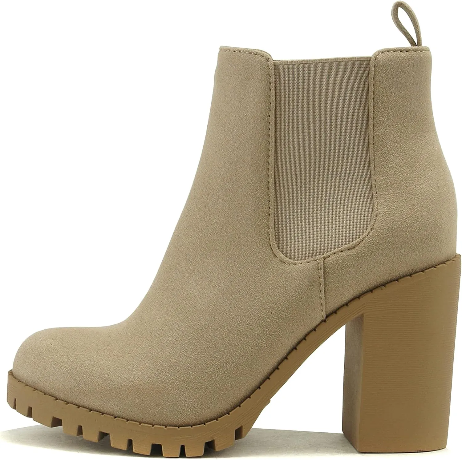 Soda Glove - Ankle Boot w/Lug Sole Elastic Gore and Chunky Heel
