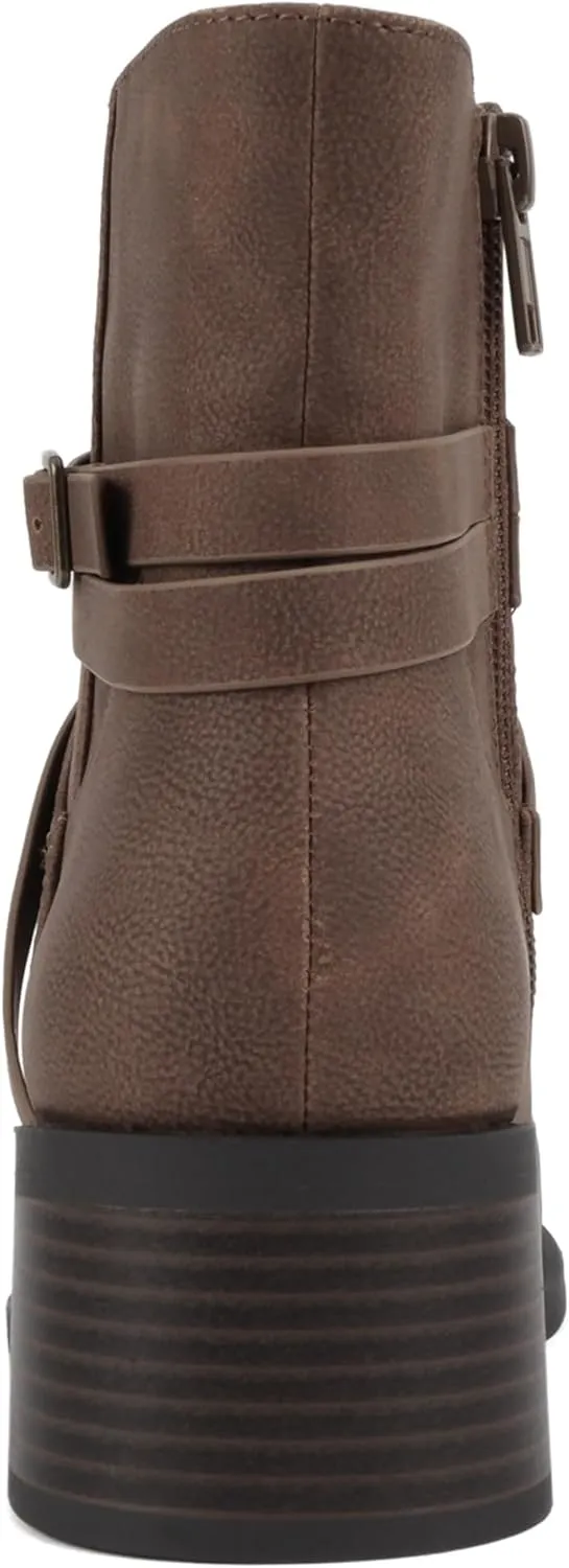 Soda “Heron” ~ Women Round Toe Low Block Heel Ankle Boot with Side Zipper