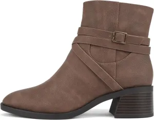 Soda “Heron” ~ Women Round Toe Low Block Heel Ankle Boot with Side Zipper