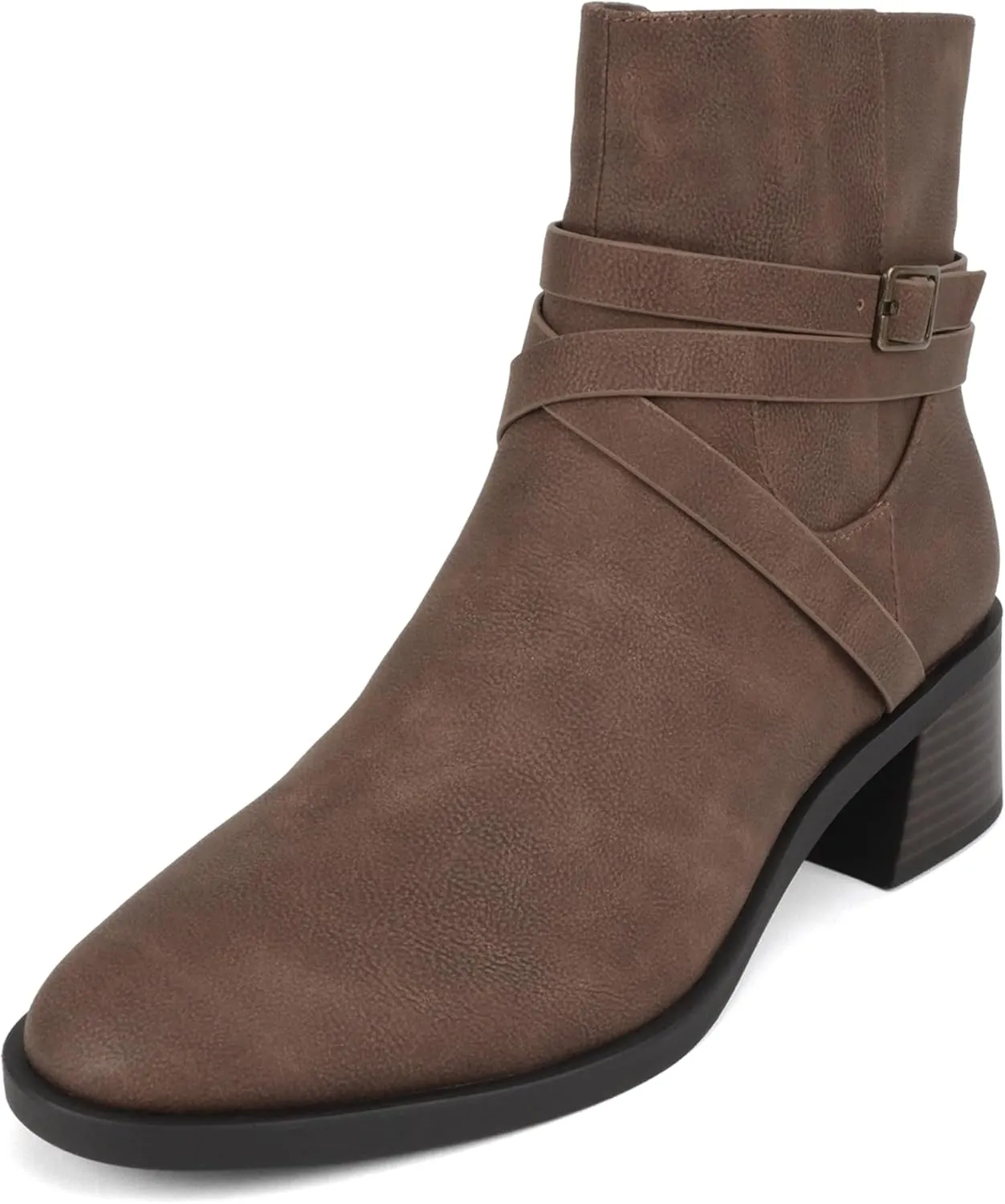 Soda “Heron” ~ Women Round Toe Low Block Heel Ankle Boot with Side Zipper