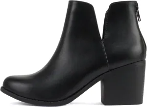 Soda “INBOUND” ~ Women Almond Toe V-Cut Sides Medium Stack Heel Ankle Boot Bootie with Back Zipper