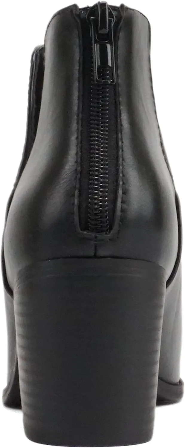 Soda “INBOUND” ~ Women Almond Toe V-Cut Sides Medium Stack Heel Ankle Boot Bootie with Back Zipper