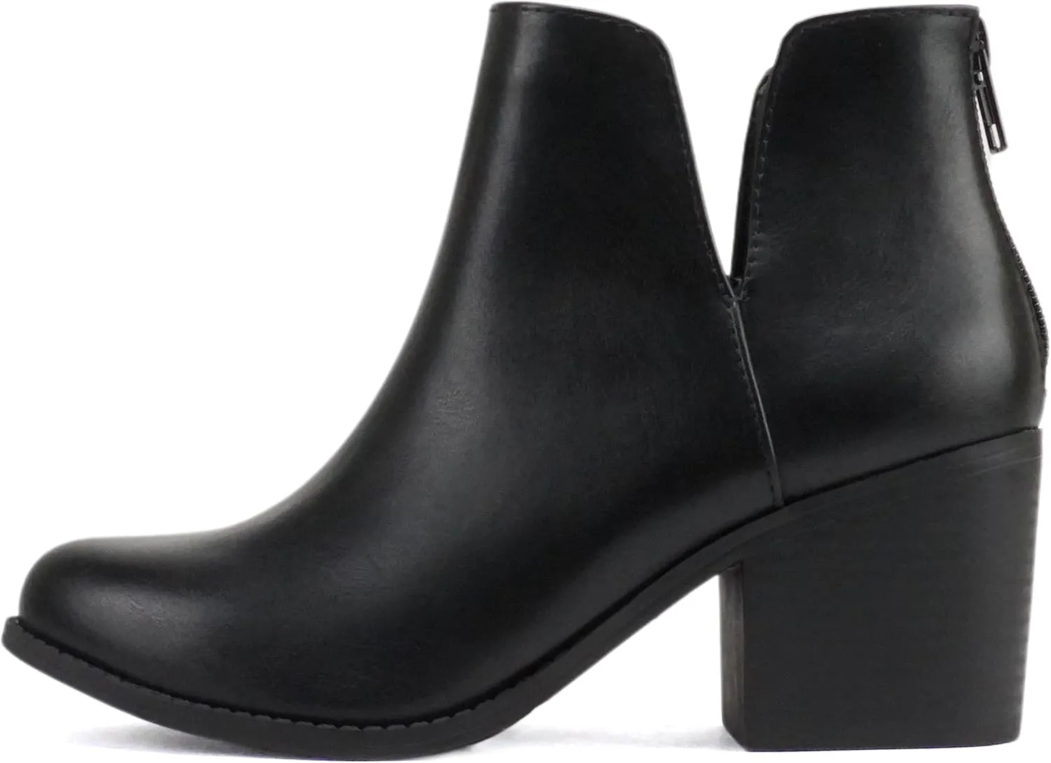 Soda “INBOUND” ~ Women Almond Toe V-Cut Sides Medium Stack Heel Ankle Boot Bootie with Back Zipper