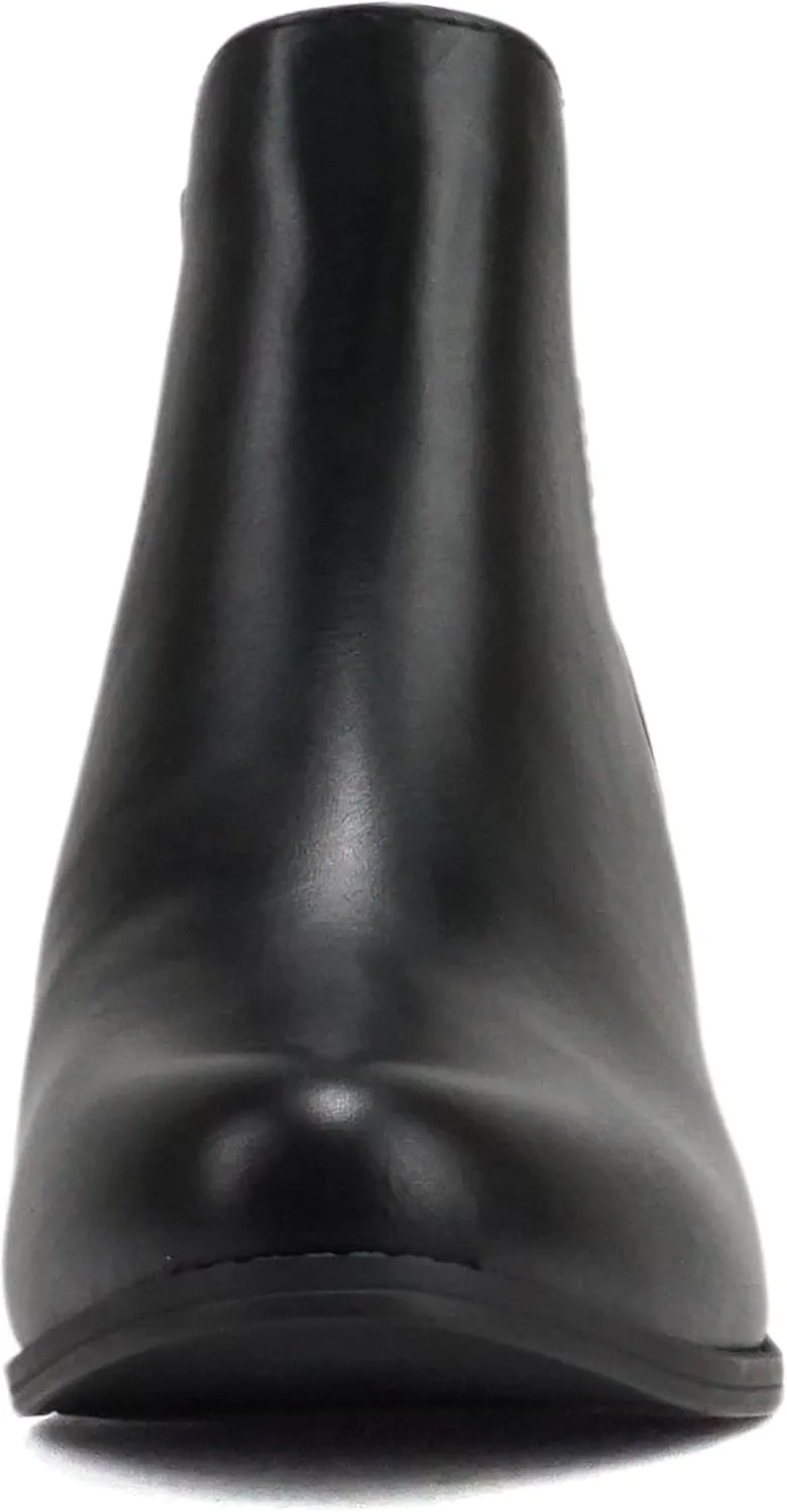 Soda “INBOUND” ~ Women Almond Toe V-Cut Sides Medium Stack Heel Ankle Boot Bootie with Back Zipper