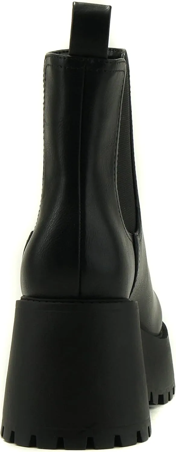 Soda INSTANT Women Chunky Lug Sole Mid Heel Chelsea Fashion Ankle Bootie w/Double Elastic Gore