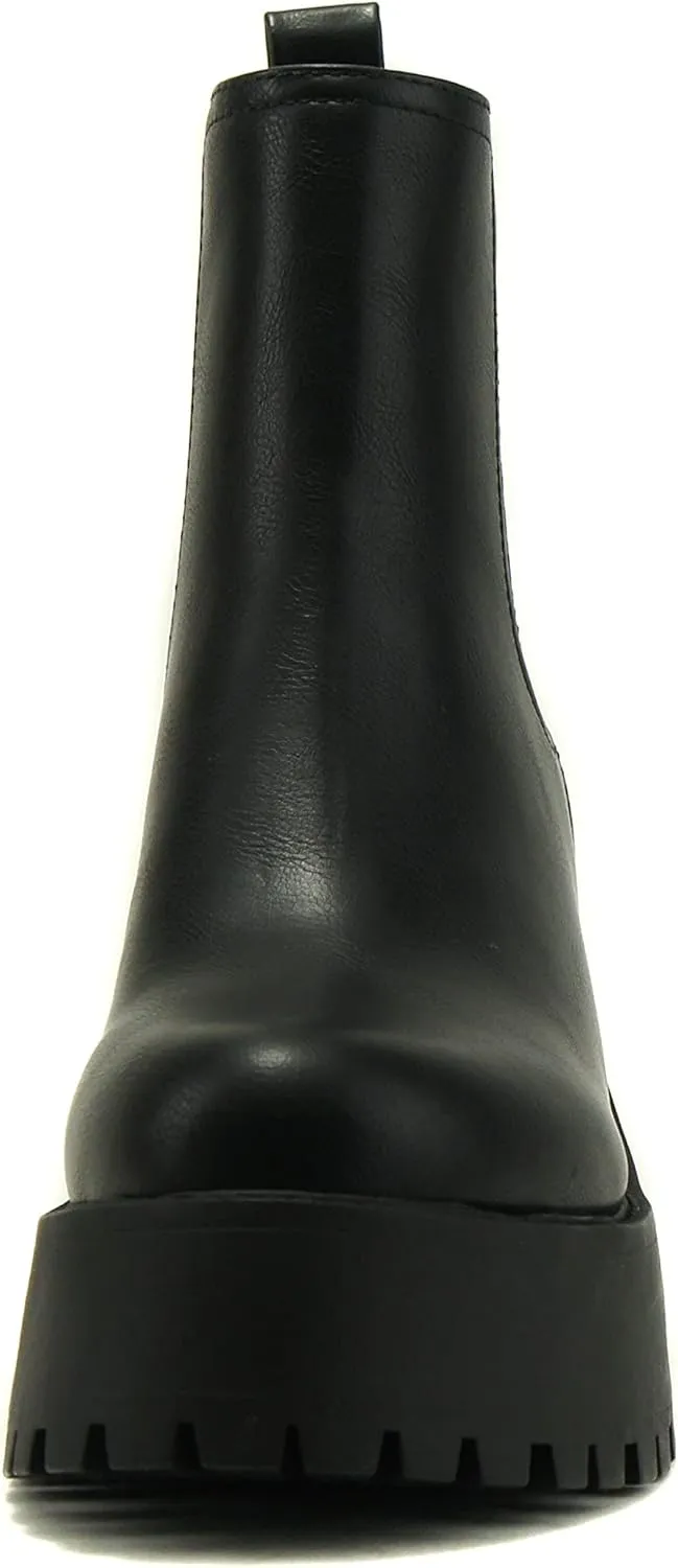 Soda INSTANT Women Chunky Lug Sole Mid Heel Chelsea Fashion Ankle Bootie w/Double Elastic Gore