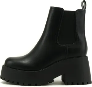 Soda INSTANT Women Chunky Lug Sole Mid Heel Chelsea Fashion Ankle Bootie w/Double Elastic Gore