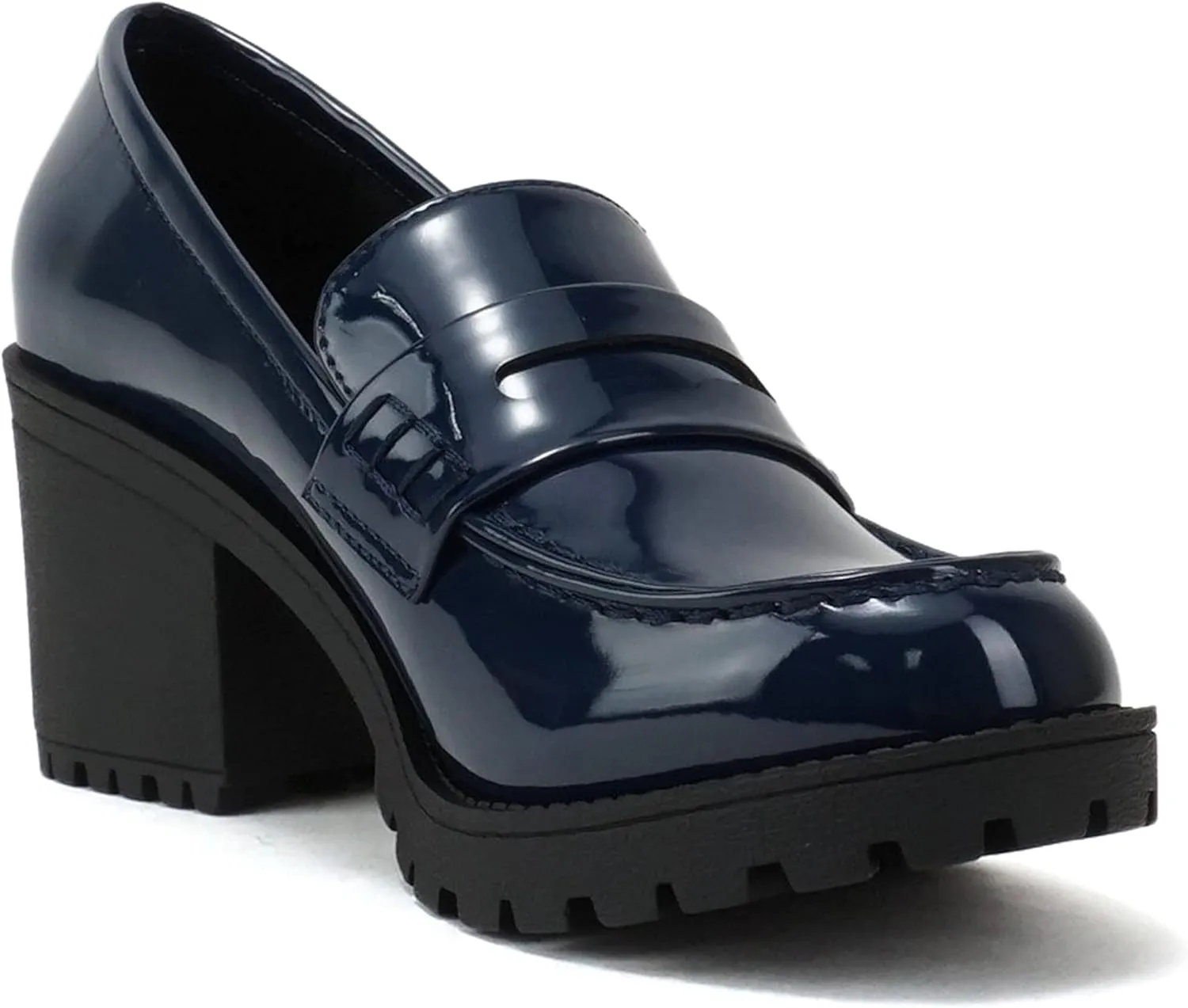 Soda “Kinder” ~ Women Slip On Chunky Mid Heel Lug Sole Penny Loafer Shoe