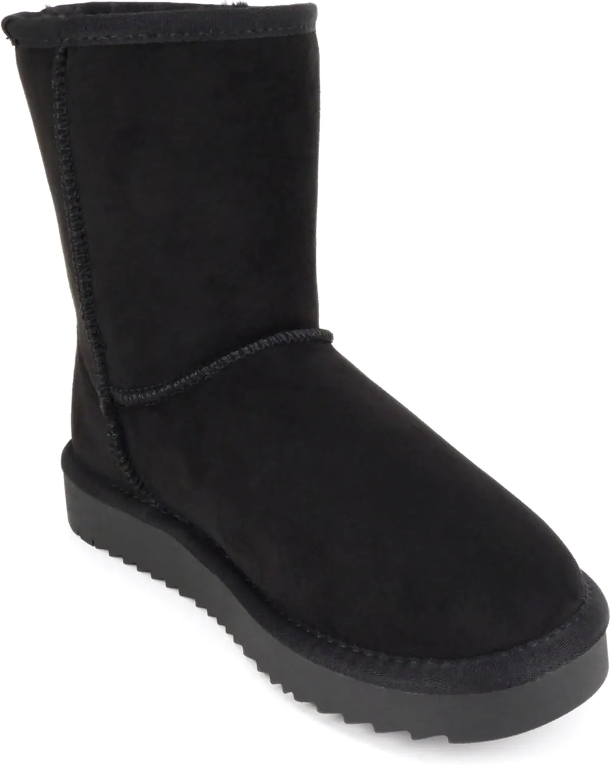 Soda “Kuron” ~ Women Round Toe Lug Sole Low Flatform Sherpa-lined Ankle Boot