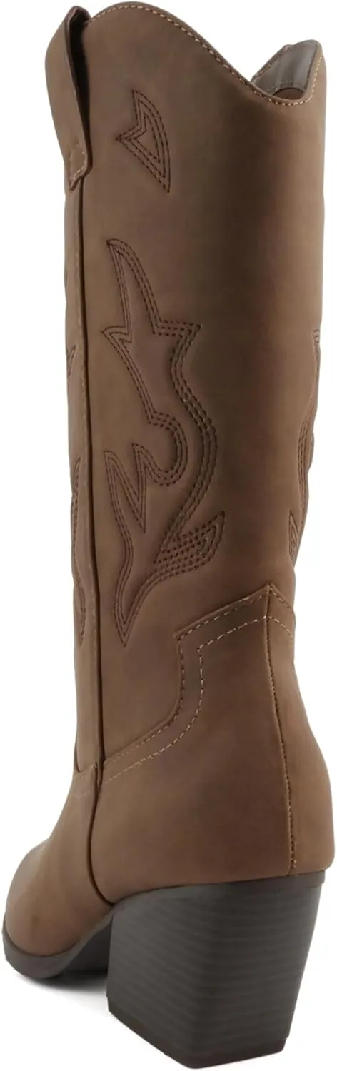 Soda Orville ~ Women Western Cowboy Stitched Pointe Toe Heel Ankle Mid Shaft Fashion Boots