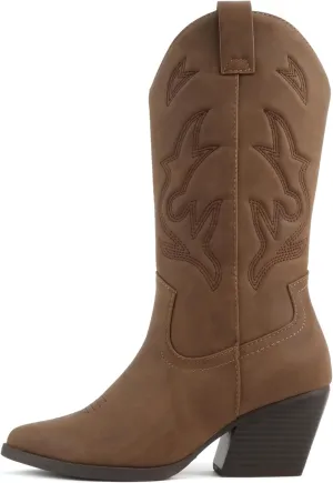 Soda Orville ~ Women Western Cowboy Stitched Pointe Toe Heel Ankle Mid Shaft Fashion Boots