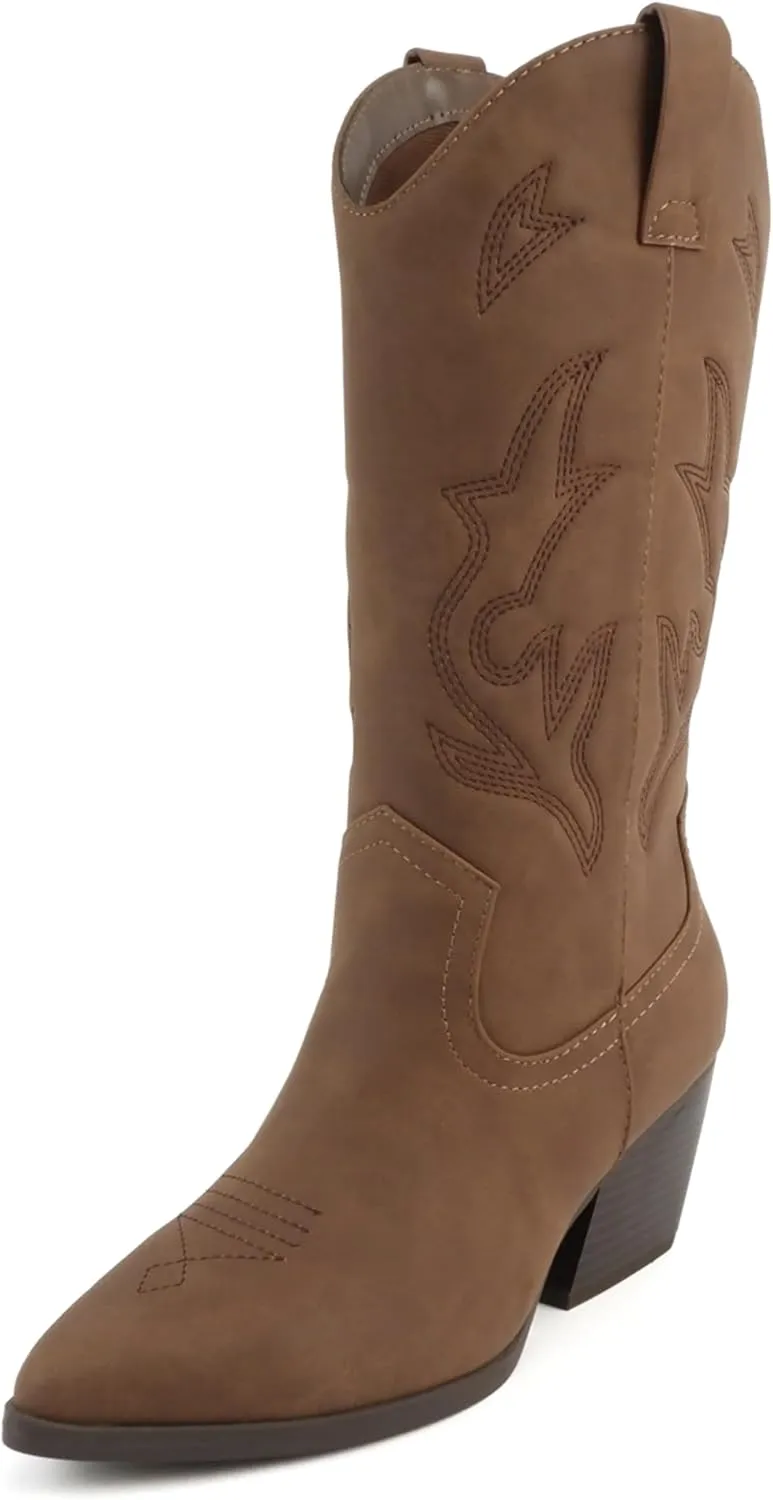 Soda Orville ~ Women Western Cowboy Stitched Pointe Toe Heel Ankle Mid Shaft Fashion Boots