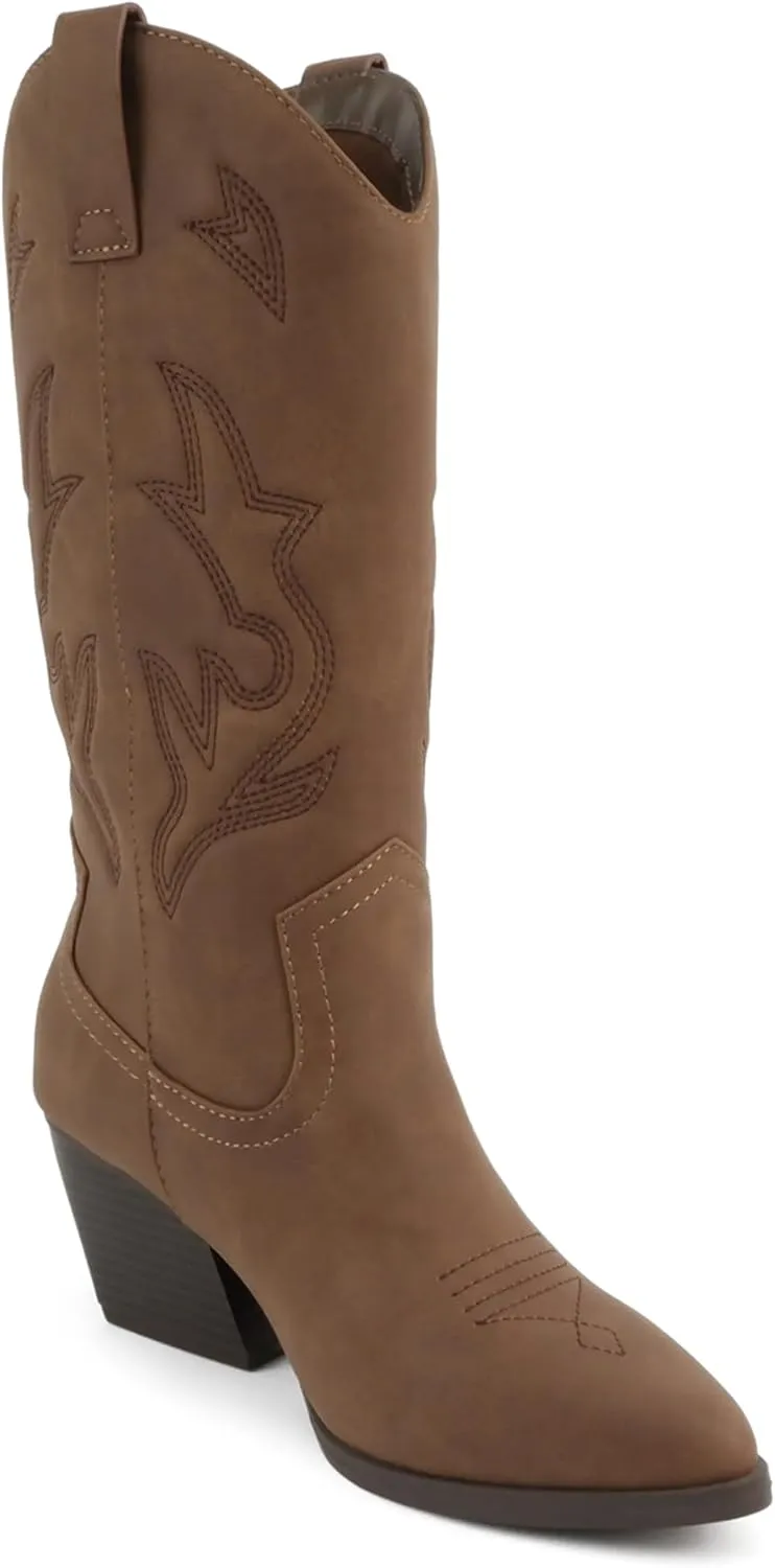 Soda Orville ~ Women Western Cowboy Stitched Pointe Toe Heel Ankle Mid Shaft Fashion Boots