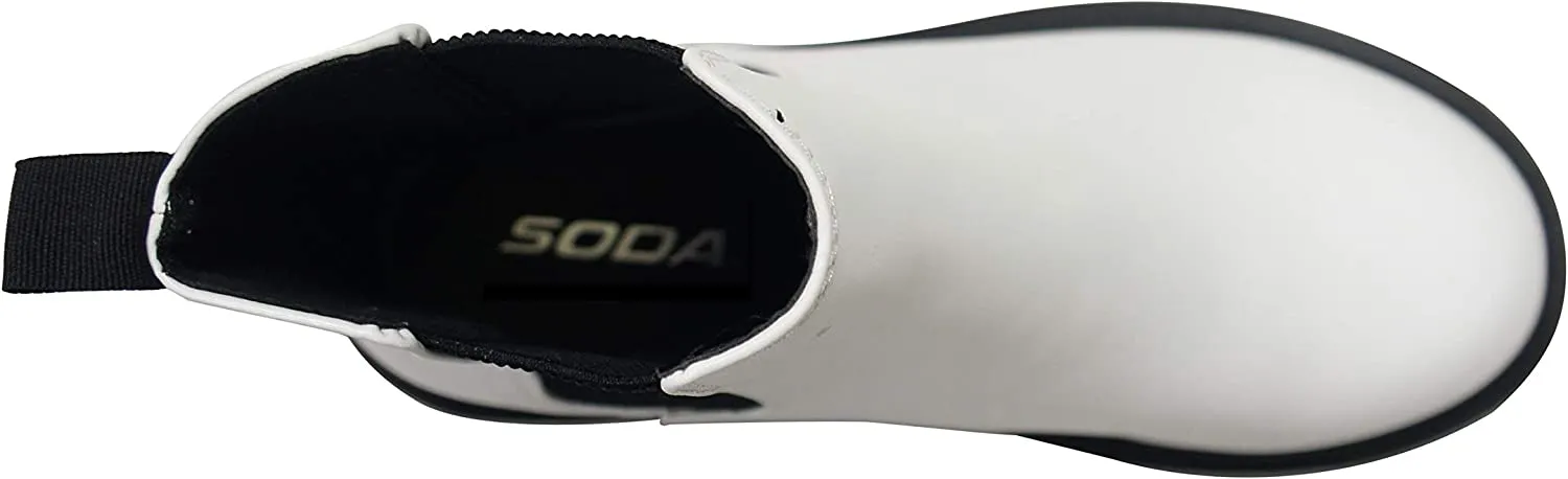 Soda Pilot ~ Women Lug Sole Low Heel Chelsea Fashion Ankle Bootie w/Double Elastic Gore (White, numeric_7_point_5)