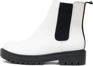 Soda Pilot ~ Women Lug Sole Low Heel Chelsea Fashion Ankle Bootie w/Double Elastic Gore (White, numeric_8)