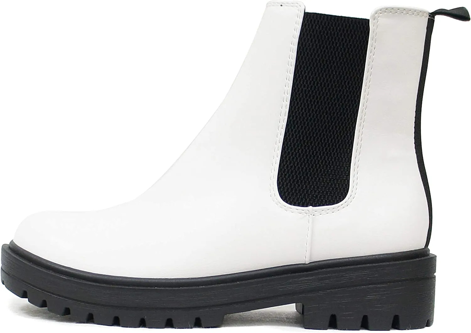 Soda Pilot ~ Women Lug Sole Low Heel Chelsea Fashion Ankle Bootie w/Double Elastic Gore (White, numeric_8)