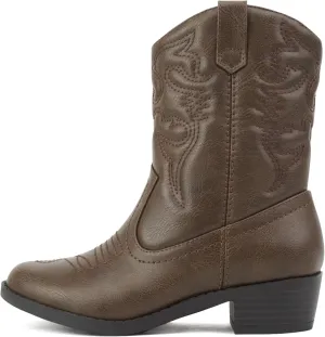 Soda RENO-2 Kids/Girls/Children Western Cowboy Stitched Pointe Toe Low Heel Ankle Mid Shaft Fashion Boots