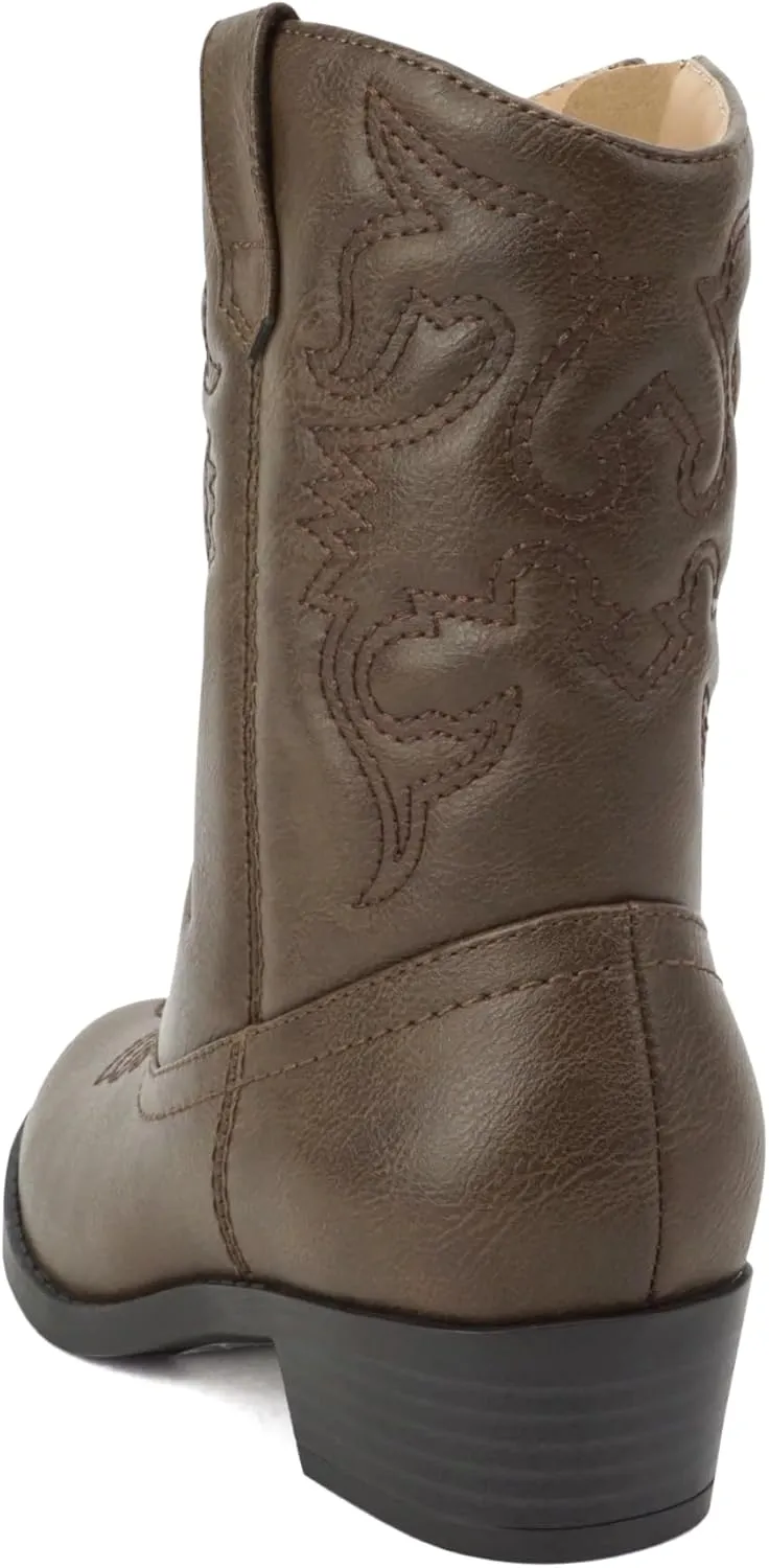 Soda RENO-2 Kids/Girls/Children Western Cowboy Stitched Pointe Toe Low Heel Ankle Mid Shaft Fashion Boots