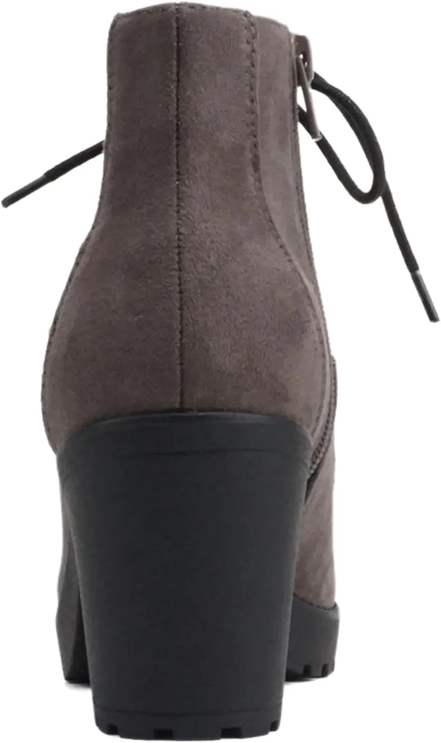 Soda Second Lug Sole Chunky Heel Combat Ankle Bootie Lace up w/Side Zipper