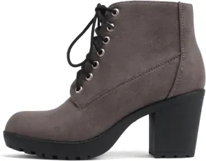 Soda Second Lug Sole Chunky Heel Combat Ankle Bootie Lace up w/Side Zipper