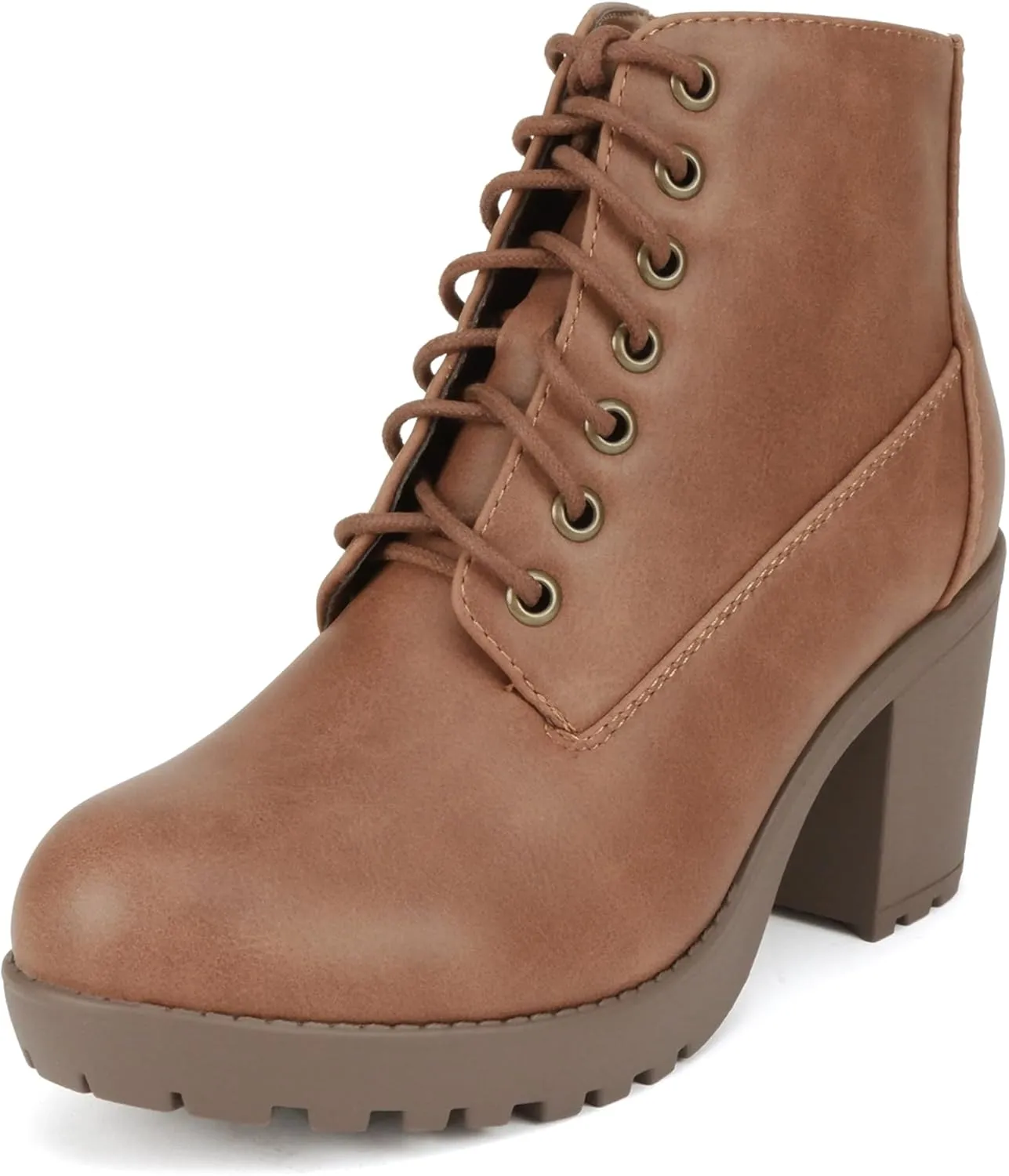 Soda Second Lug Sole Chunky Heel Combat Ankle Bootie Lace up w/Side Zipper