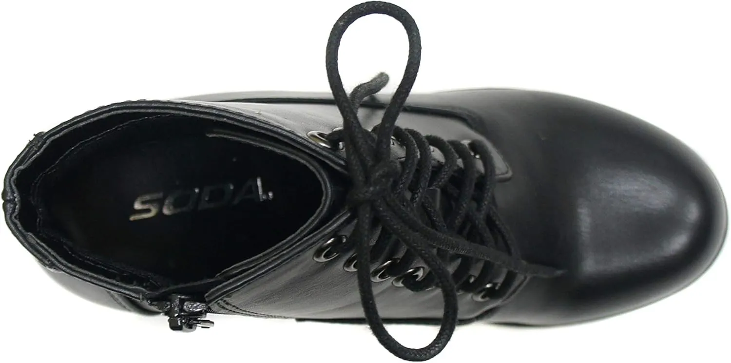 Soda Second Lug Sole Chunky Heel Combat Ankle Bootie Lace up w/Side Zipper
