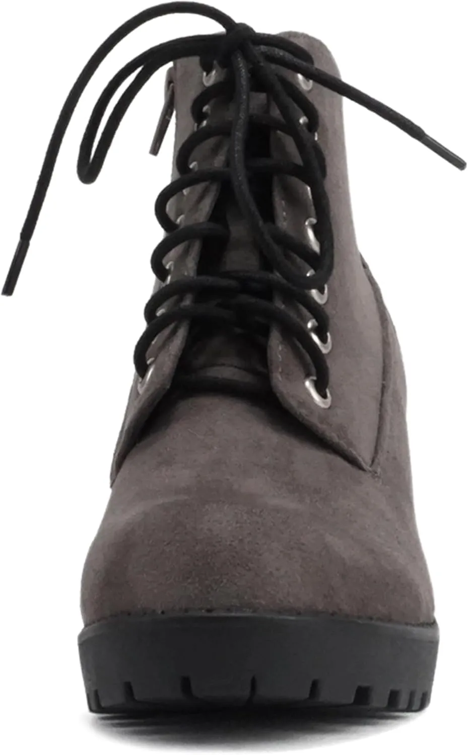 Soda Second Lug Sole Chunky Heel Combat Ankle Bootie Lace up w/Side Zipper