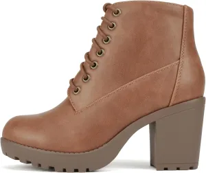 Soda Second Lug Sole Chunky Heel Combat Ankle Bootie Lace up w/Side Zipper