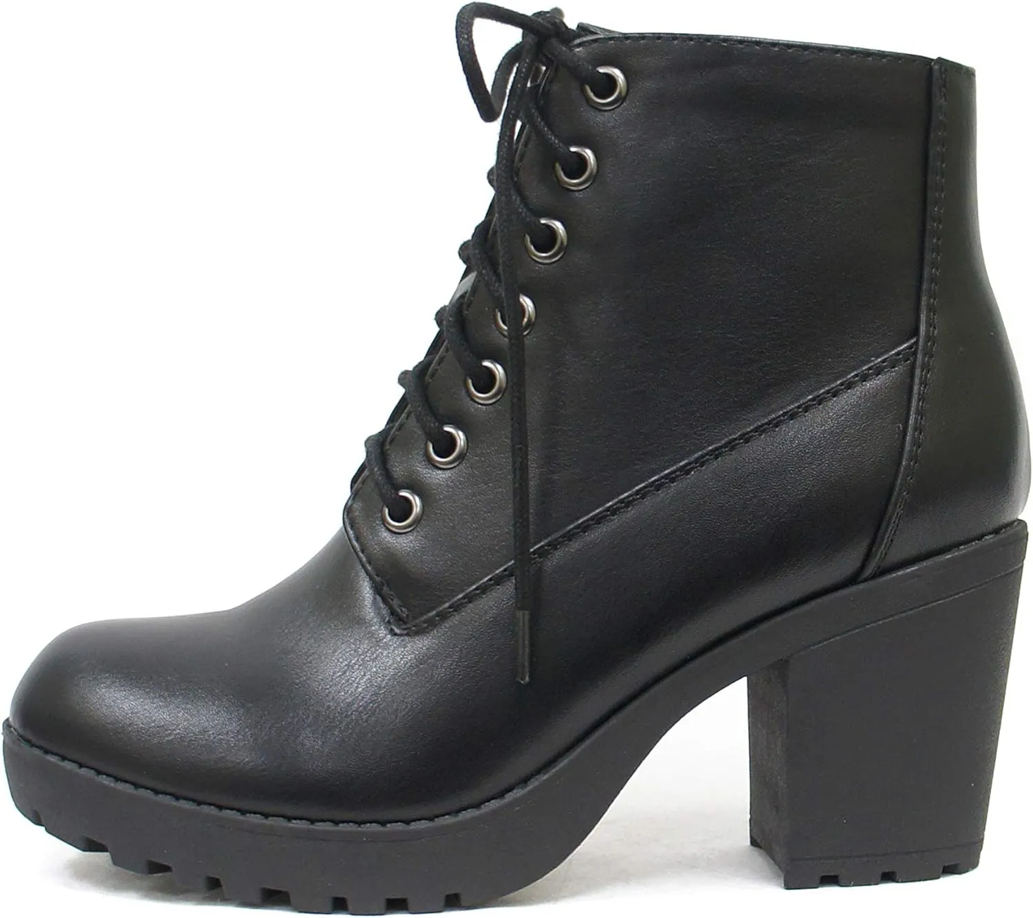 Soda Second Lug Sole Chunky Heel Combat Ankle Bootie Lace up w/Side Zipper