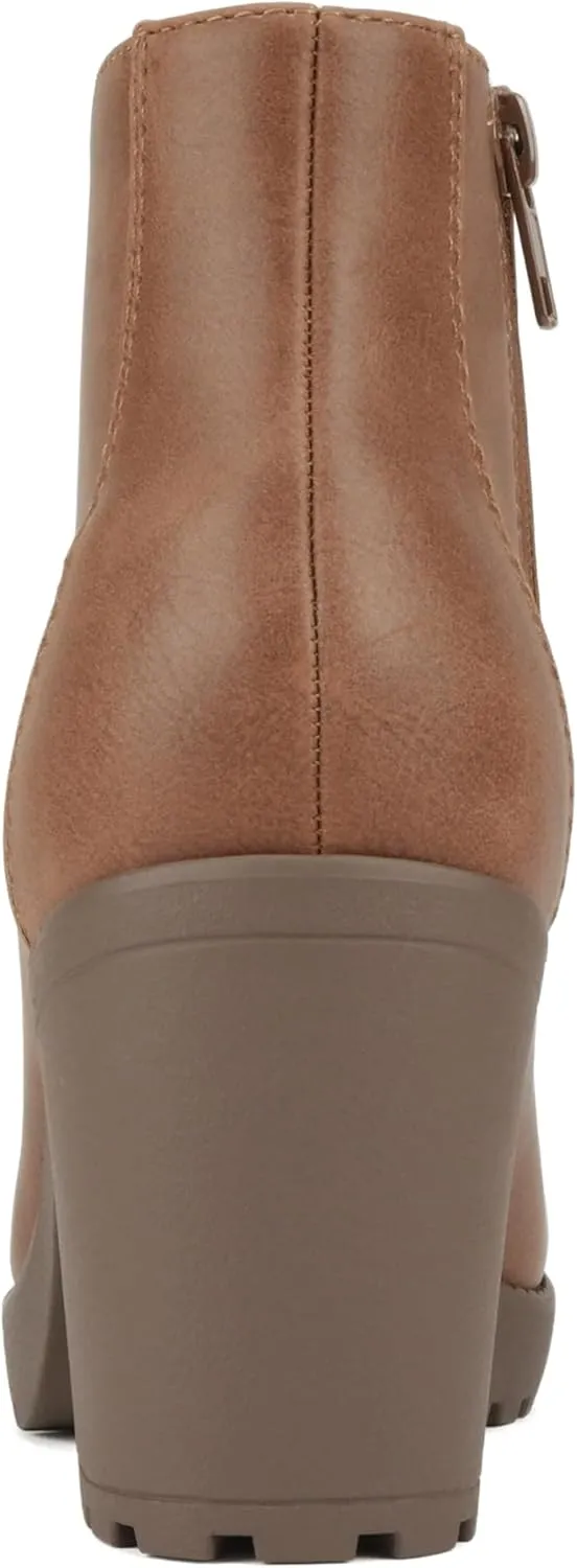Soda Second Lug Sole Chunky Heel Combat Ankle Bootie Lace up w/Side Zipper