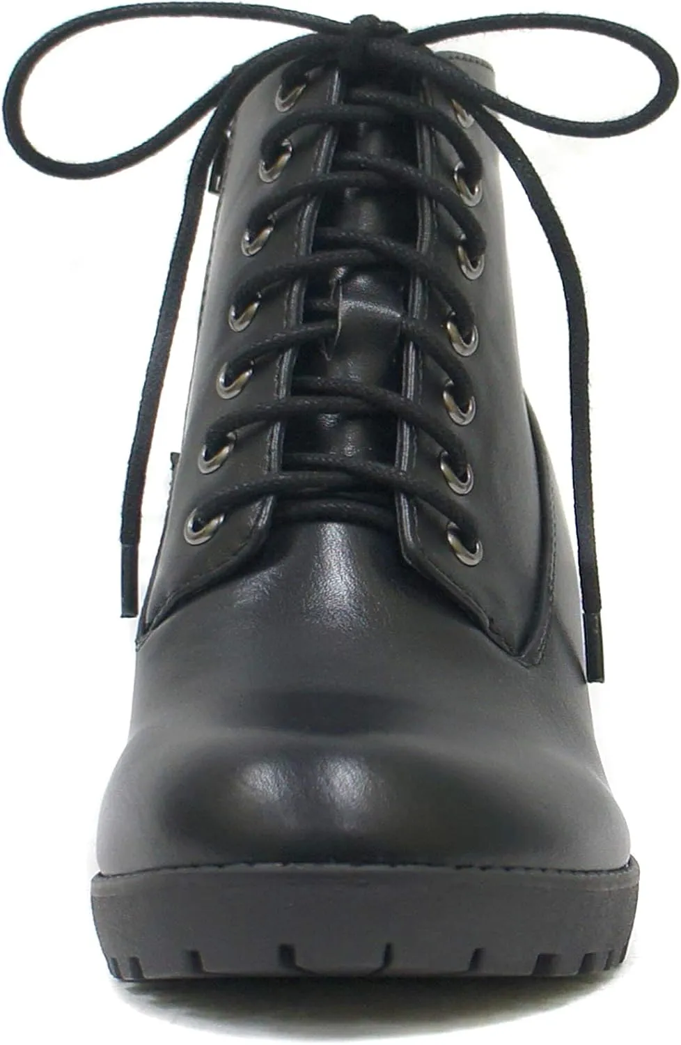 Soda Second Lug Sole Chunky Heel Combat Ankle Bootie Lace up w/Side Zipper