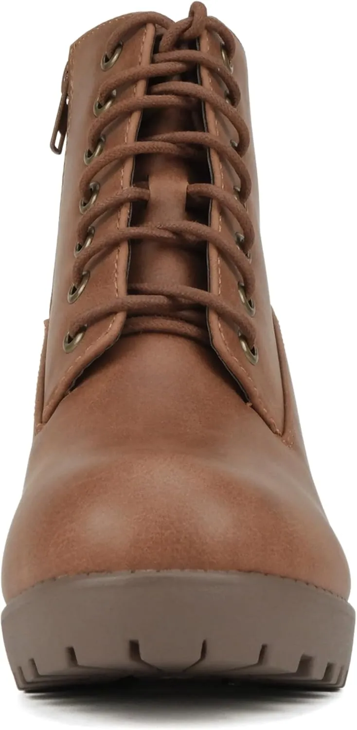 Soda Second Lug Sole Chunky Heel Combat Ankle Bootie Lace up w/Side Zipper